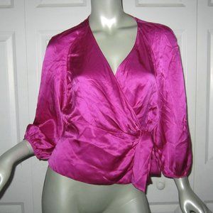DIANE VON FURSTENBERG Fuchsia Silk Torin Wrap Tie Blouse